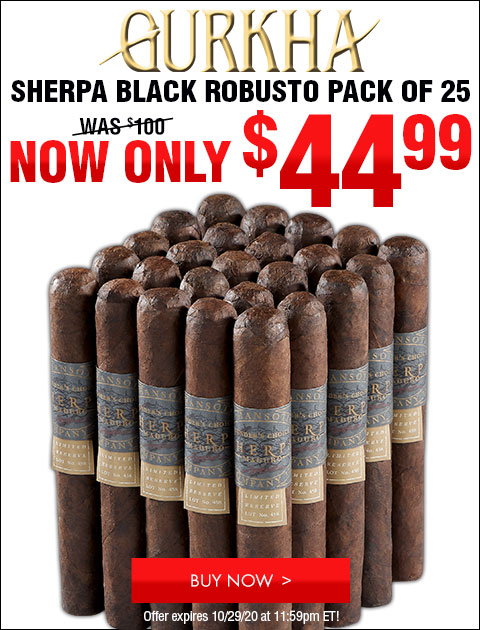Gurkha Sherpa Black Robusto Pack of 25 - NOW: $44.99