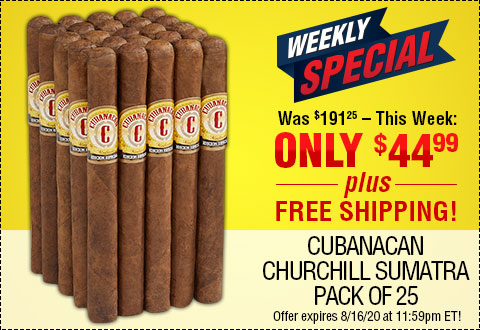 WEEKLY SPECIAL:  Cubanacan Churchill Sumatra Pack of 25 NOW: $44.99