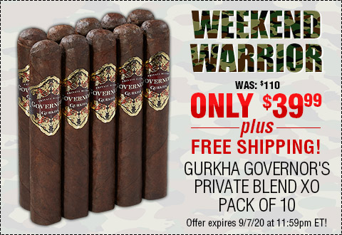 Weekend Warrior: Gurkha Governor's Private Blend XO Pack of 10 NOW: $39.99