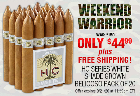 WEEKEND WARRIOR l HC Series White Shade Grown Belicoso Pack of 20 NOW: $44.99