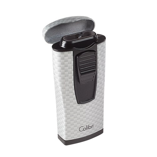 Colibri Monaco Carbon Fiber Silver Triple Torch Lighter 