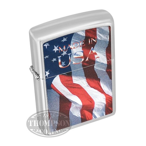 Zippo Made In USA Flag Brushed Chrome Lighter